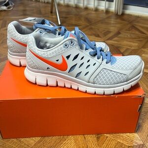 Nike Gray and Blue Sneakers with Orange Swoosh